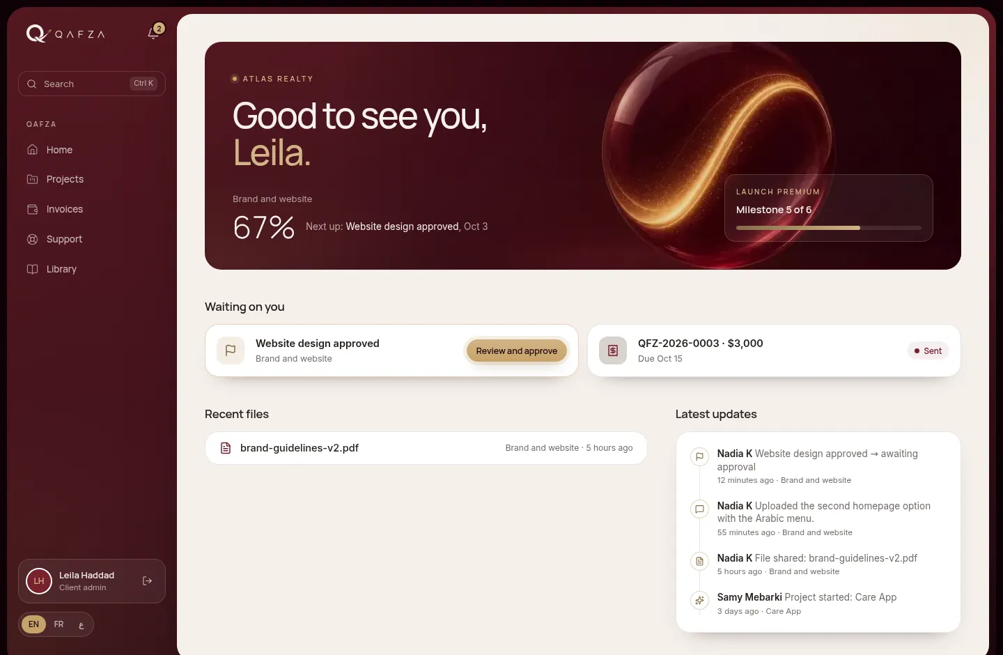 Client home page