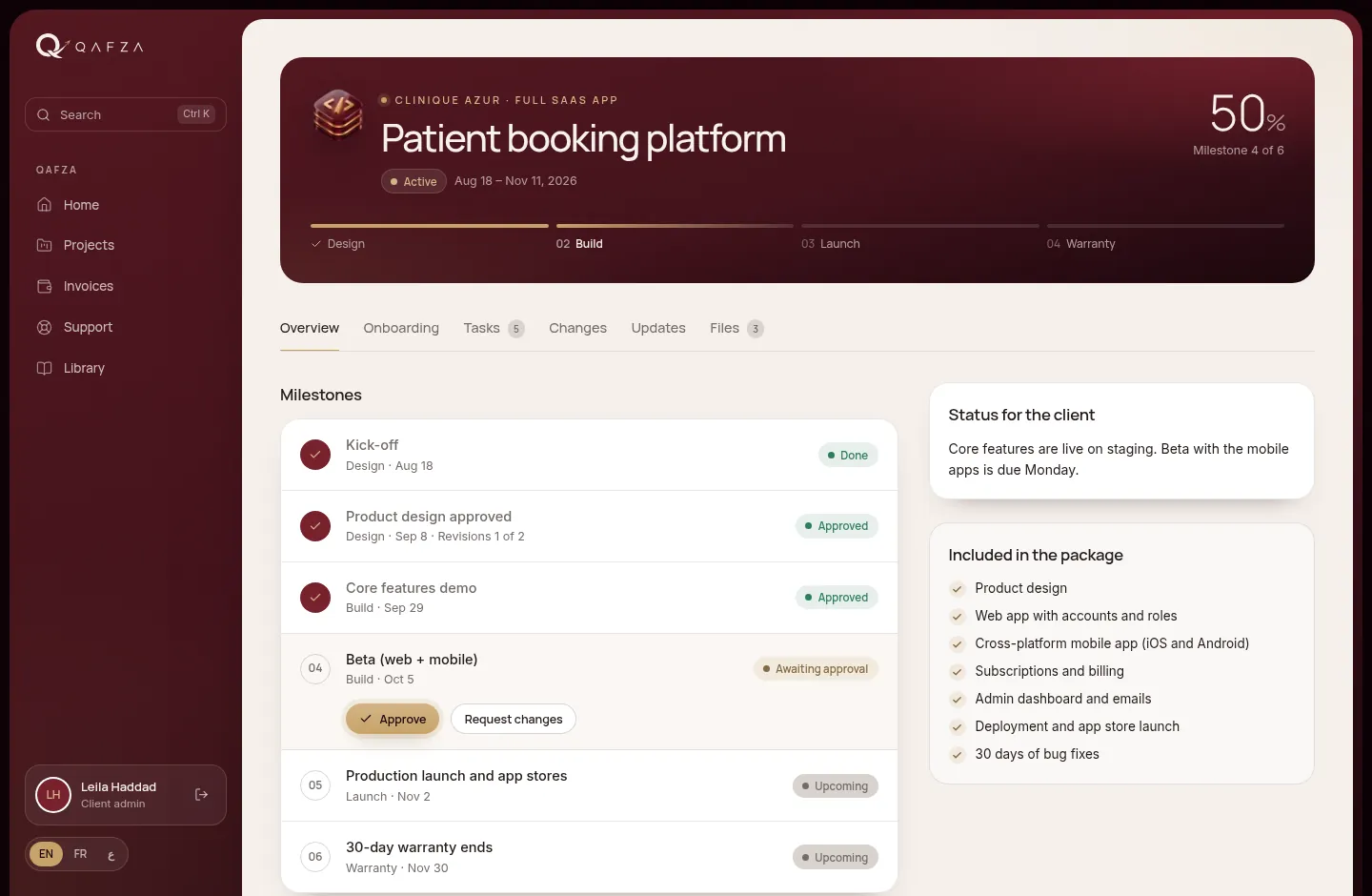 Client view of a project
