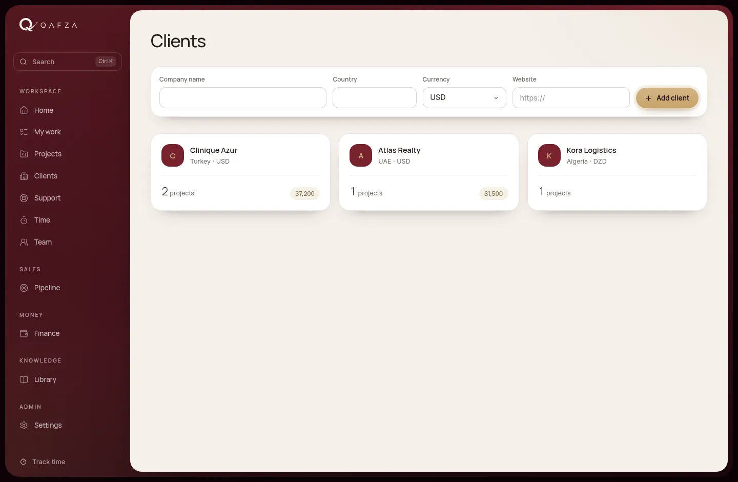 Clients page