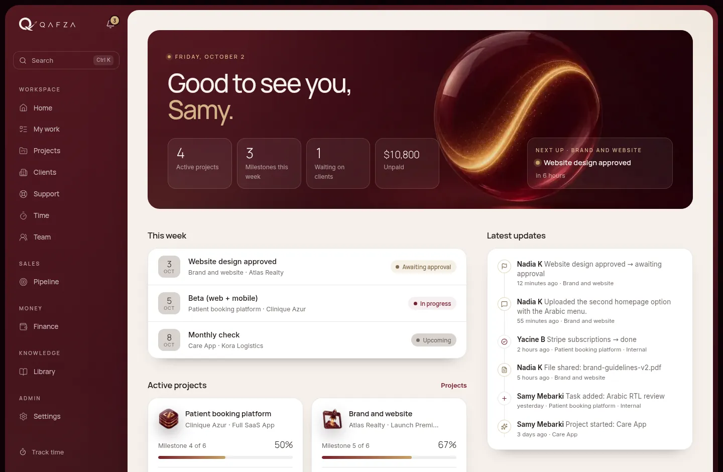 The team home page
