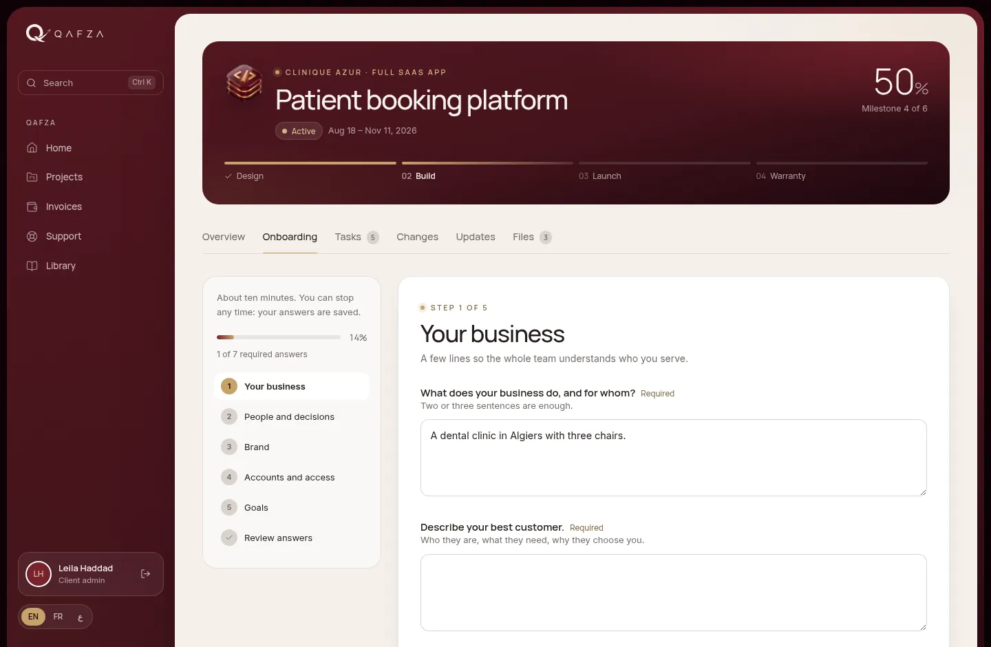 The onboarding form