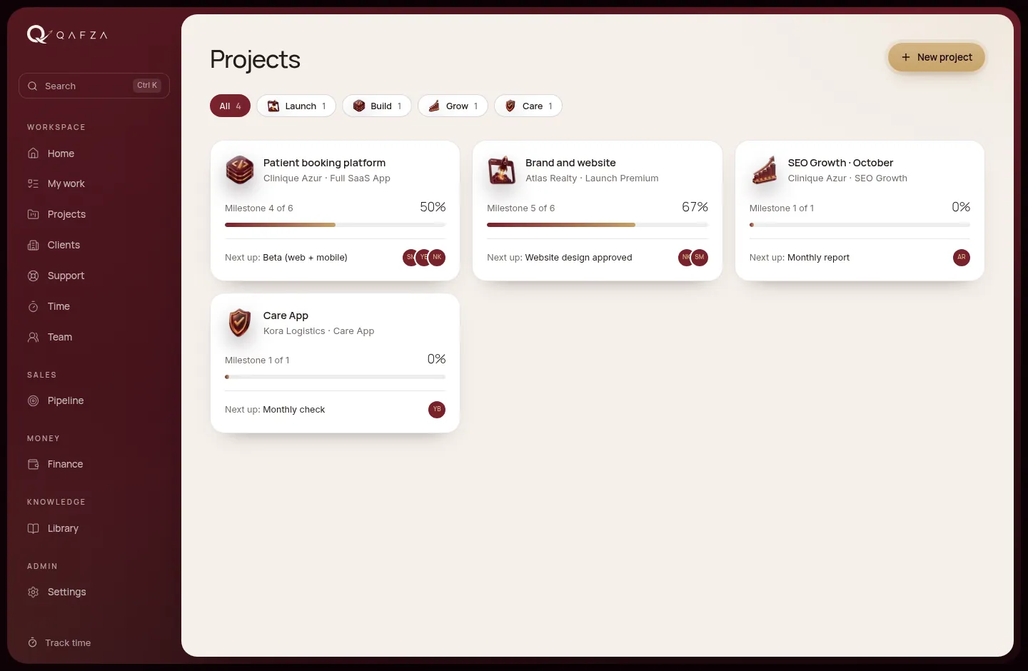 Projects list with package filters