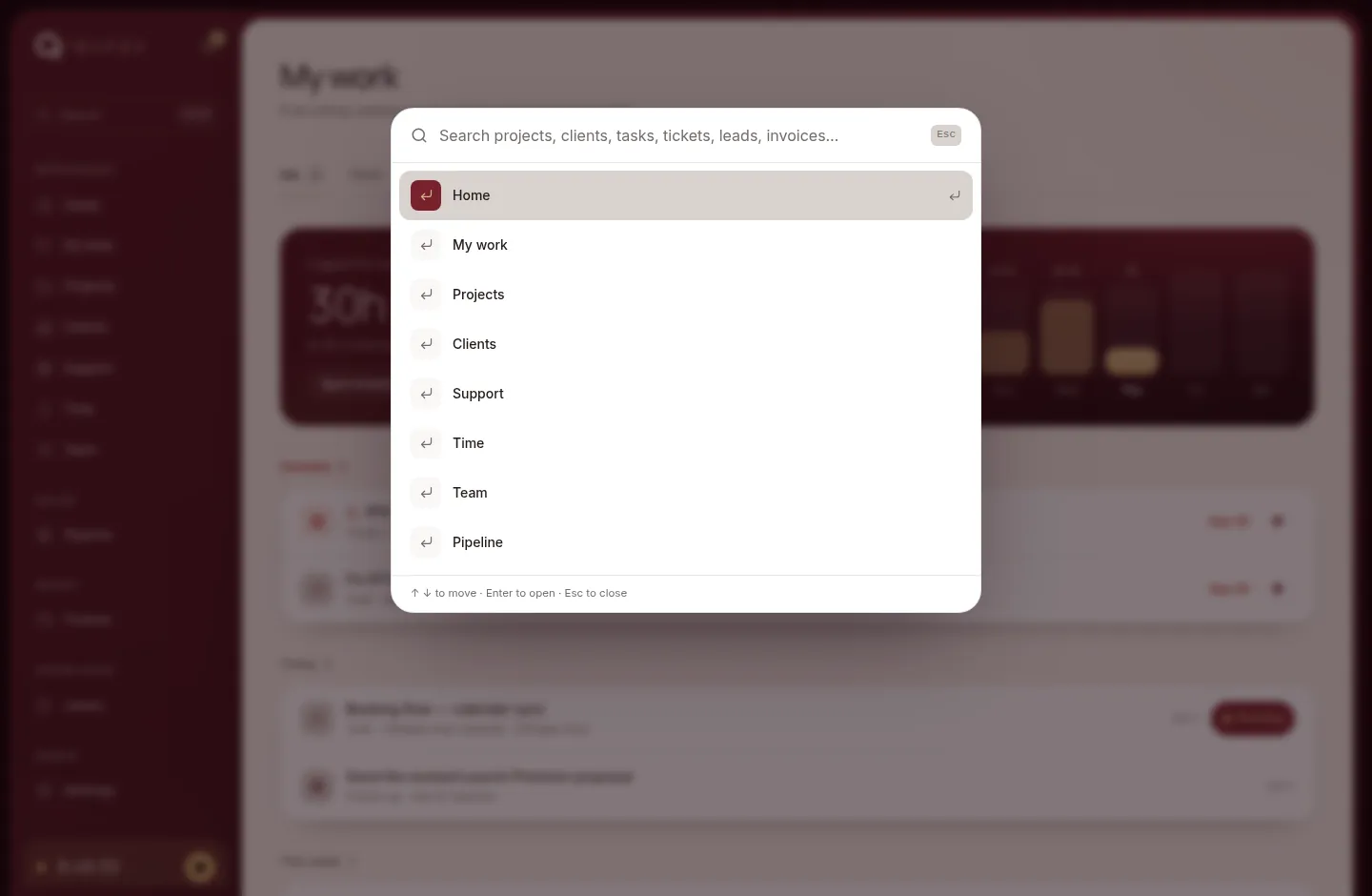 The search window over the app