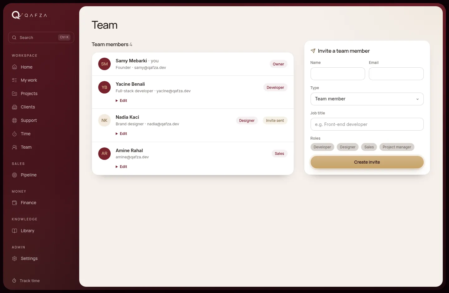 Team page