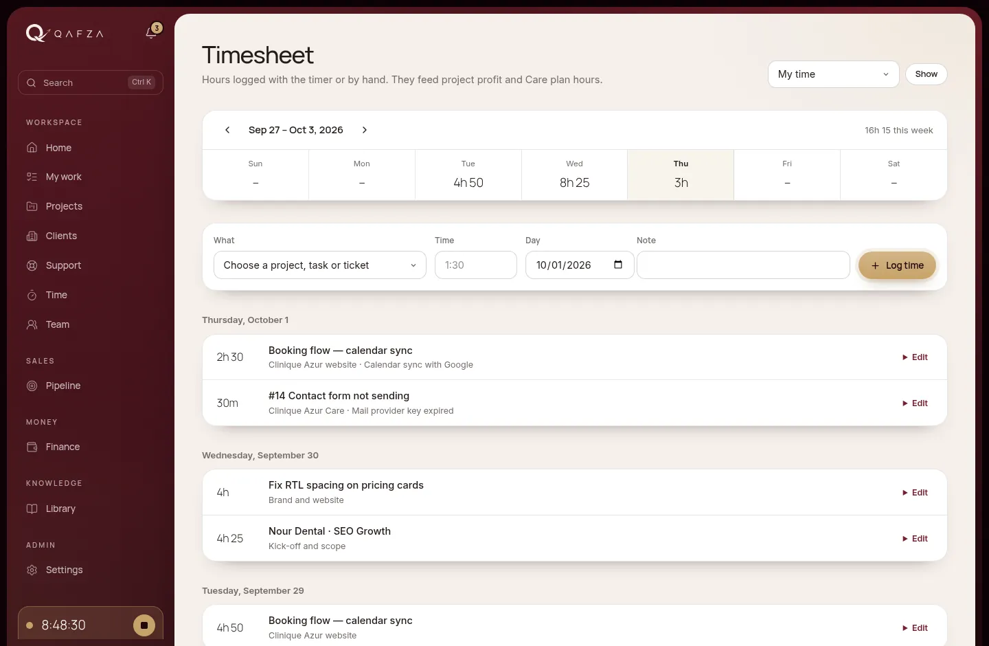 The weekly timesheet